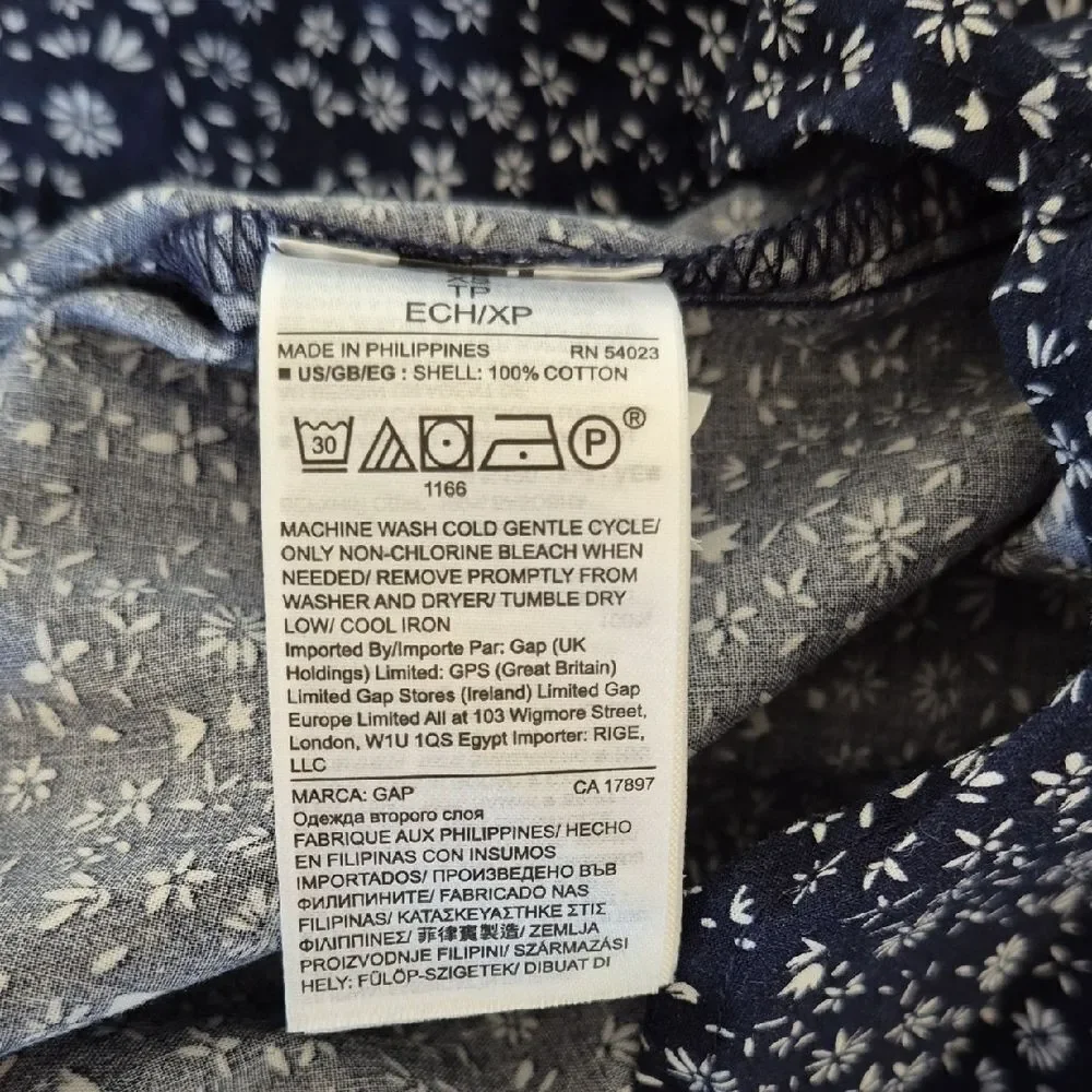 GAP Navy and White Floral Long Sleeve Blouse Size XS - Picture 10 of 10